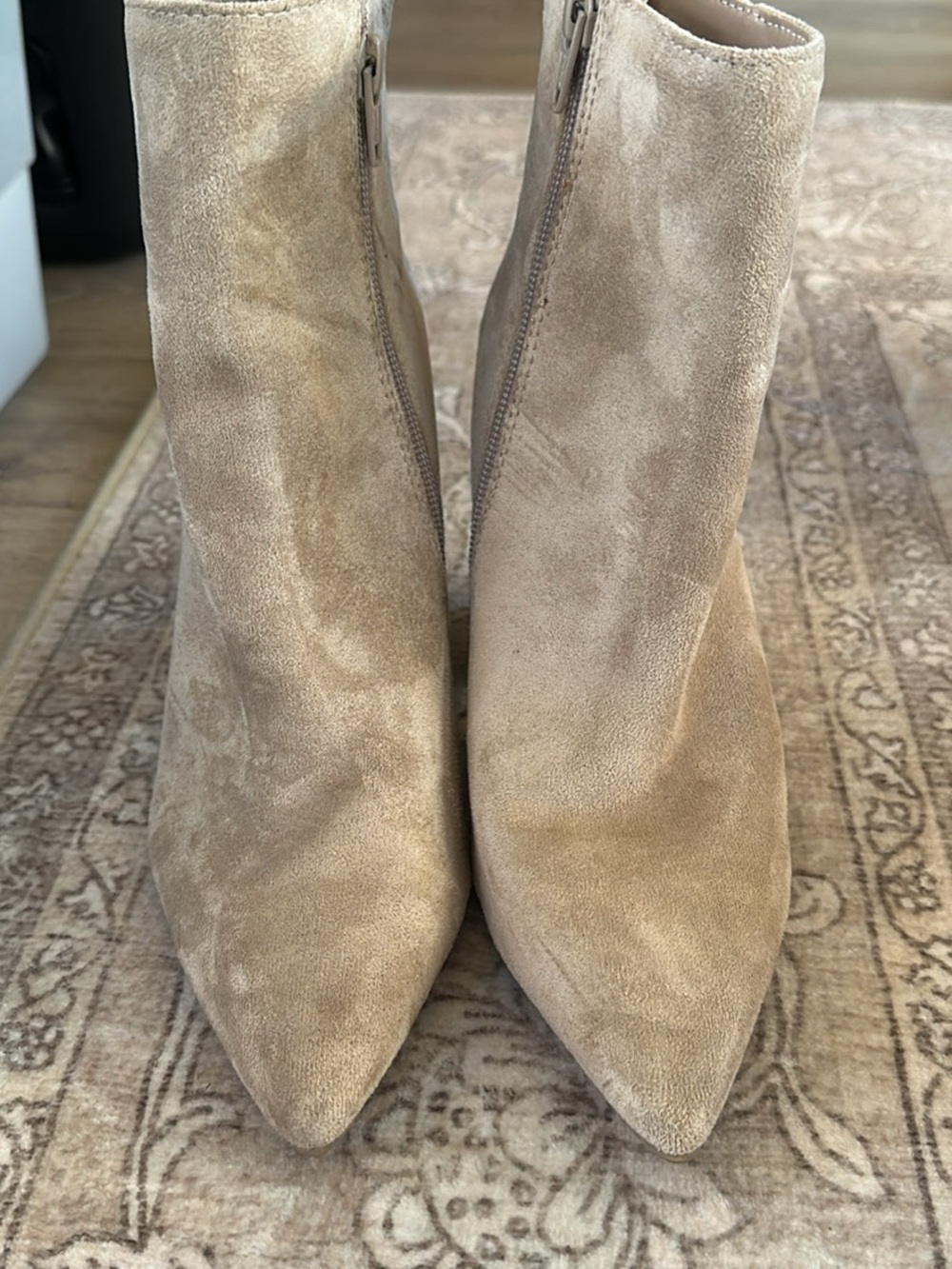 a new day Beige Suede Pointed Ankle Booties with Side Zip